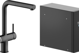 Matte black L-shaped pull-out kitchen faucet with carbonated water and filter. FRIZZA  (LV0K117/EFRBM)